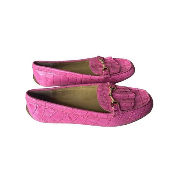 Talbots Everson Horsebit Embossed Leather Driving Moccasins Loafer Pink Size 6M - Picture 2 of 5